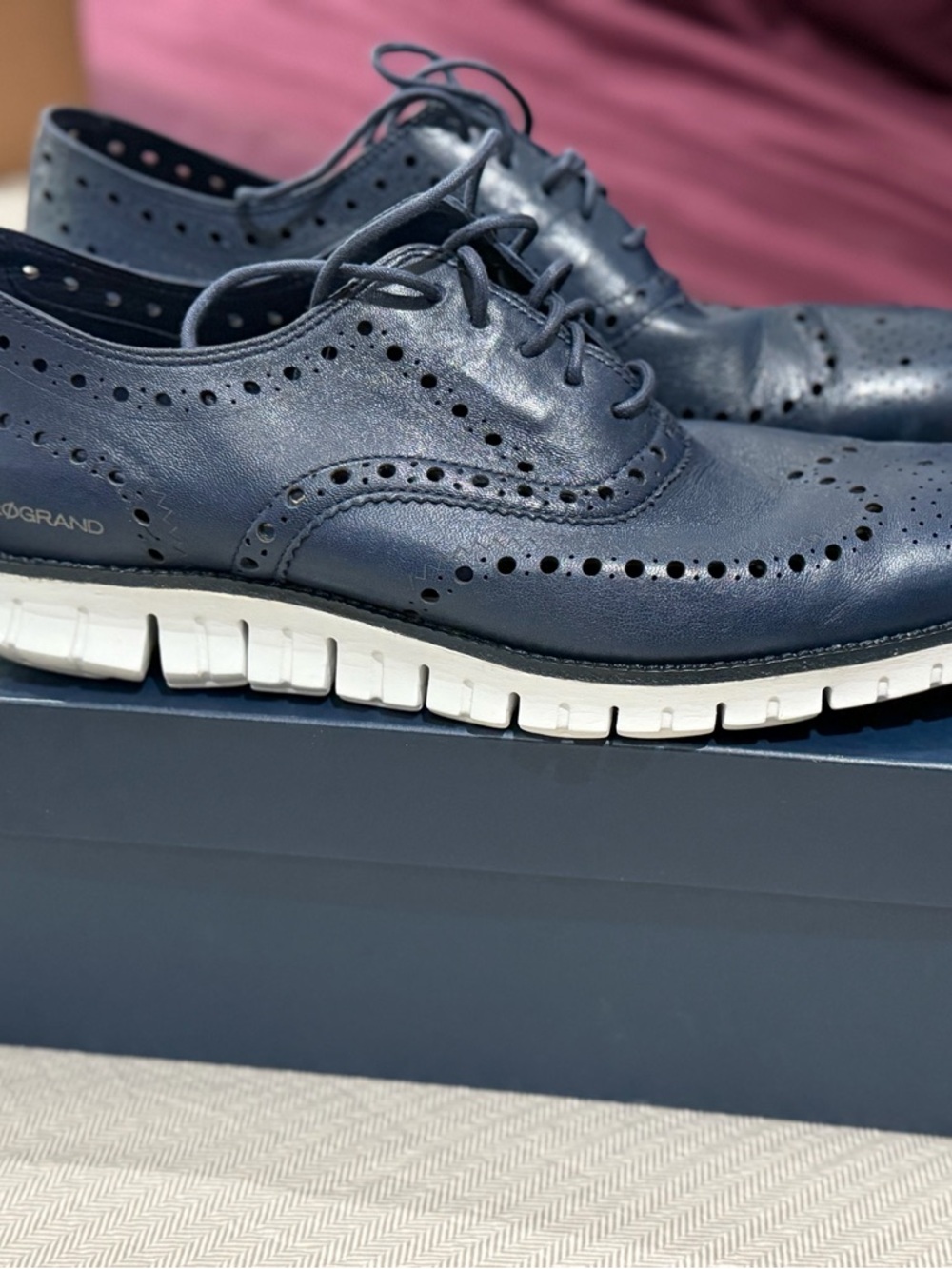 Cole Haan Navy Perforated Wingtip Oxford